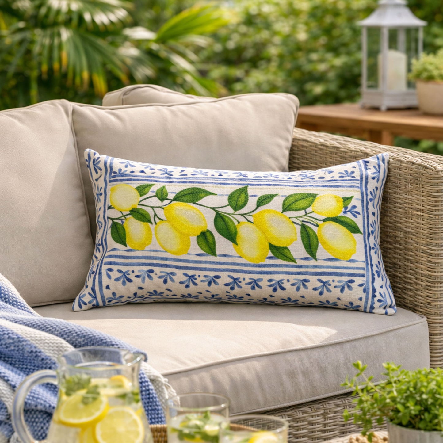 Summer Lemon Lumbar Pillow and Outdoor Cushion