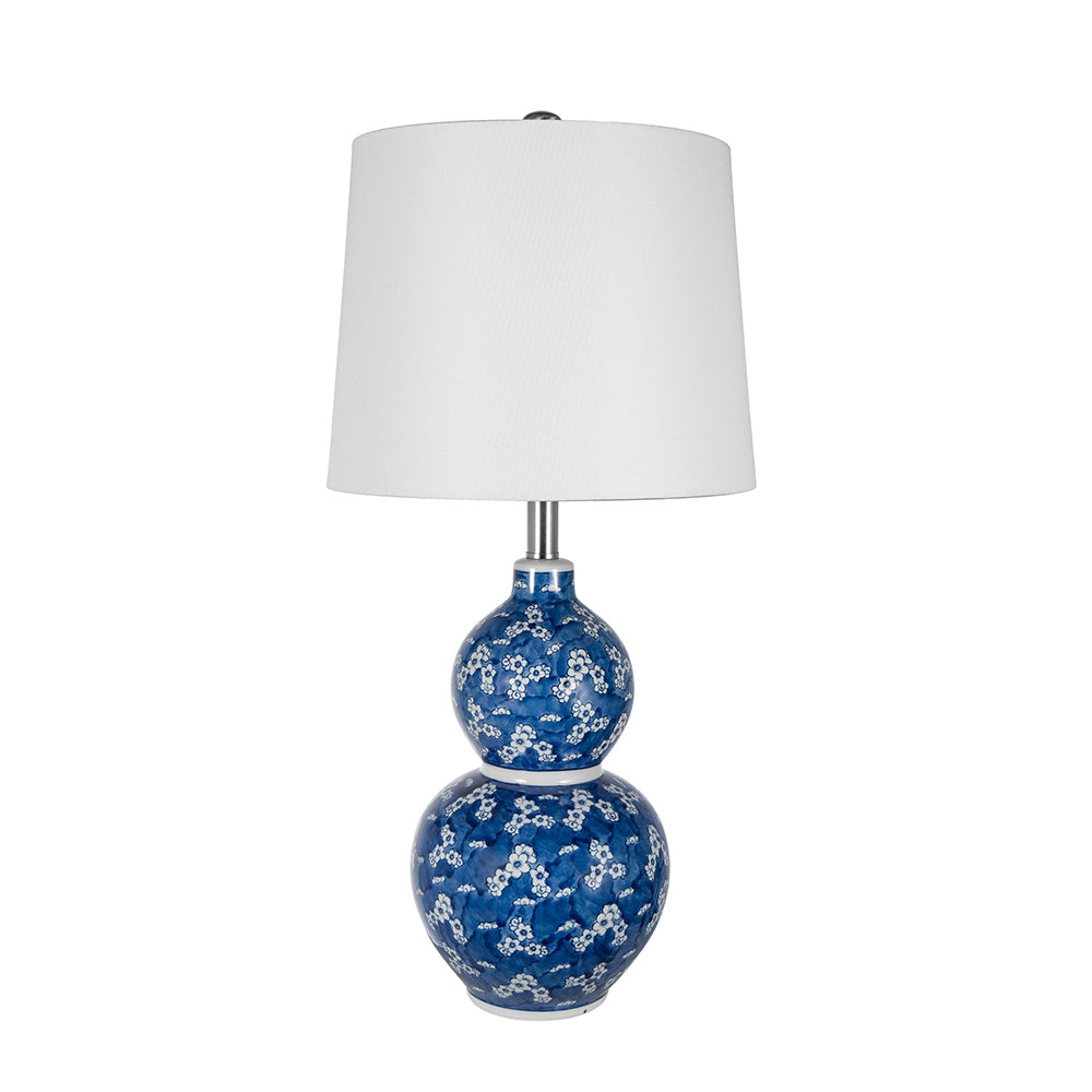 Table lamp with blue and white two-tier ceramic vase base and white shade HouseOfZazla on Tampa Home & Garden Store