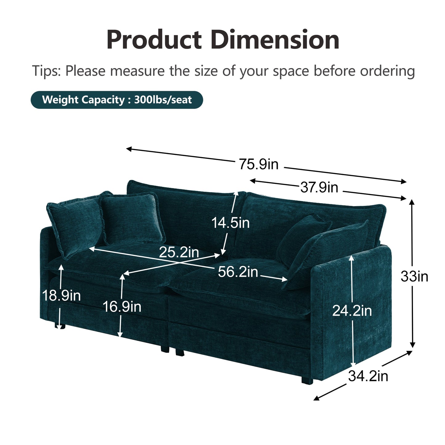 Modern and Comfy Chenille Three Piece Sofa