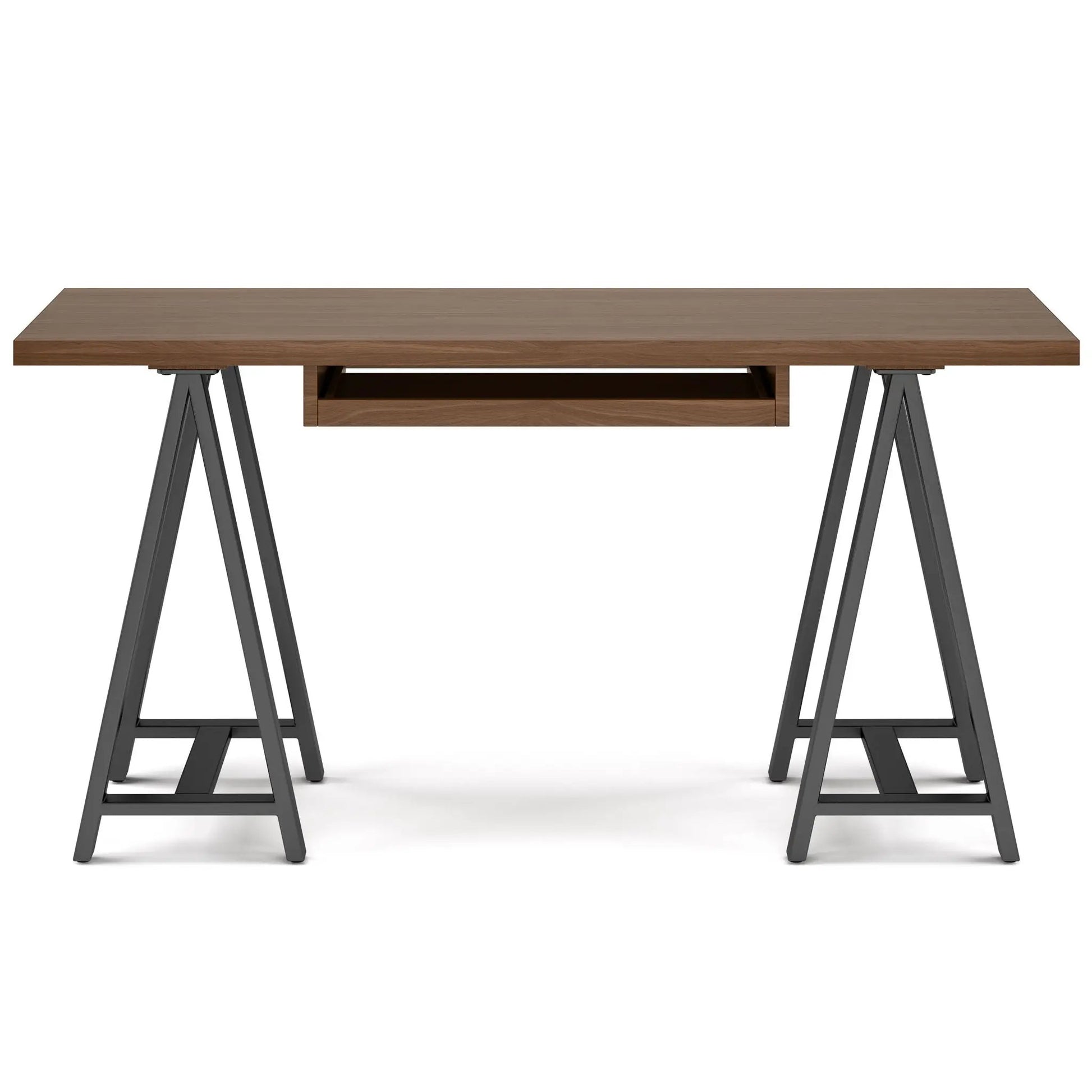 Sawhorse handcrafted solid desk in walnut finish with black metal sawhorse legs on Tampa Home & Garden Store