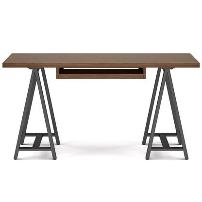 Sawhorse handcrafted solid desk in walnut finish with black metal sawhorse legs on Tampa Home & Garden Store