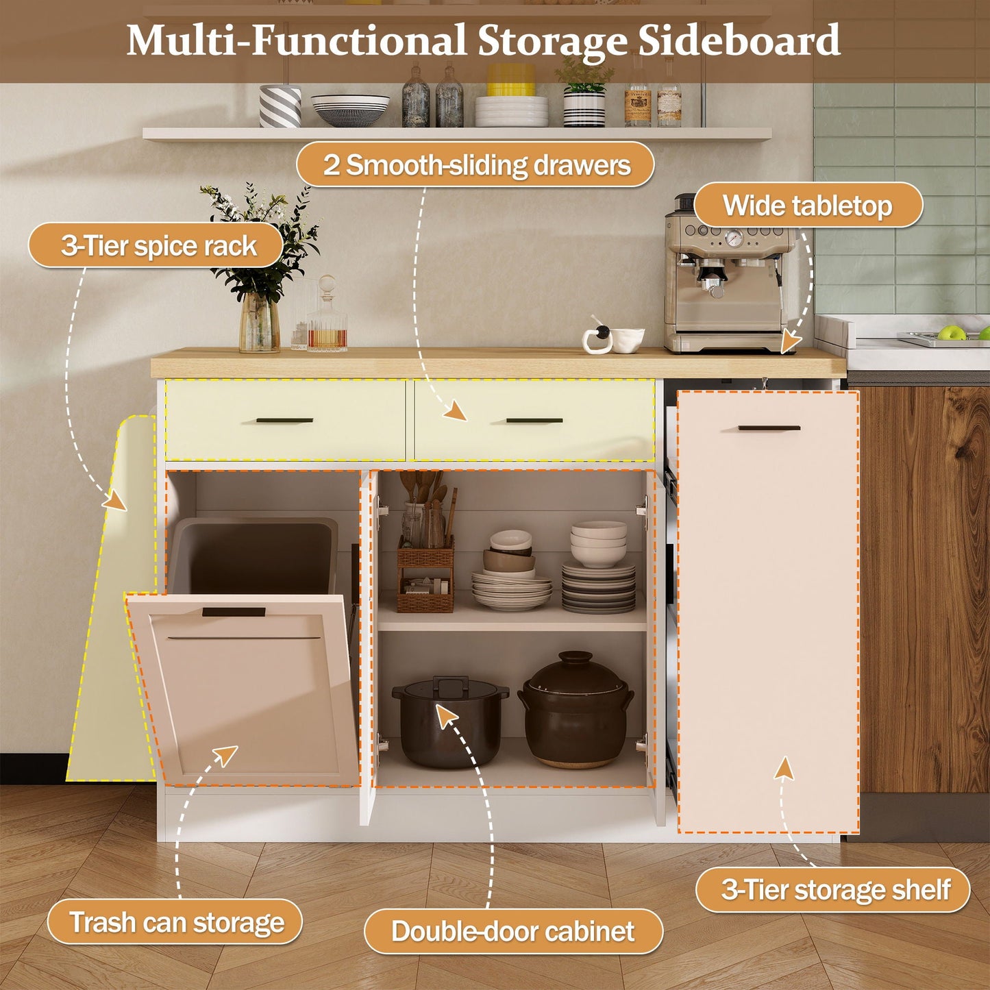 Kitchen Sideboard and Cabinet with Spice Rack
