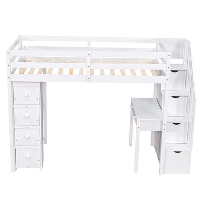 Loft Bed with Storage Drawers Desk and Stairs