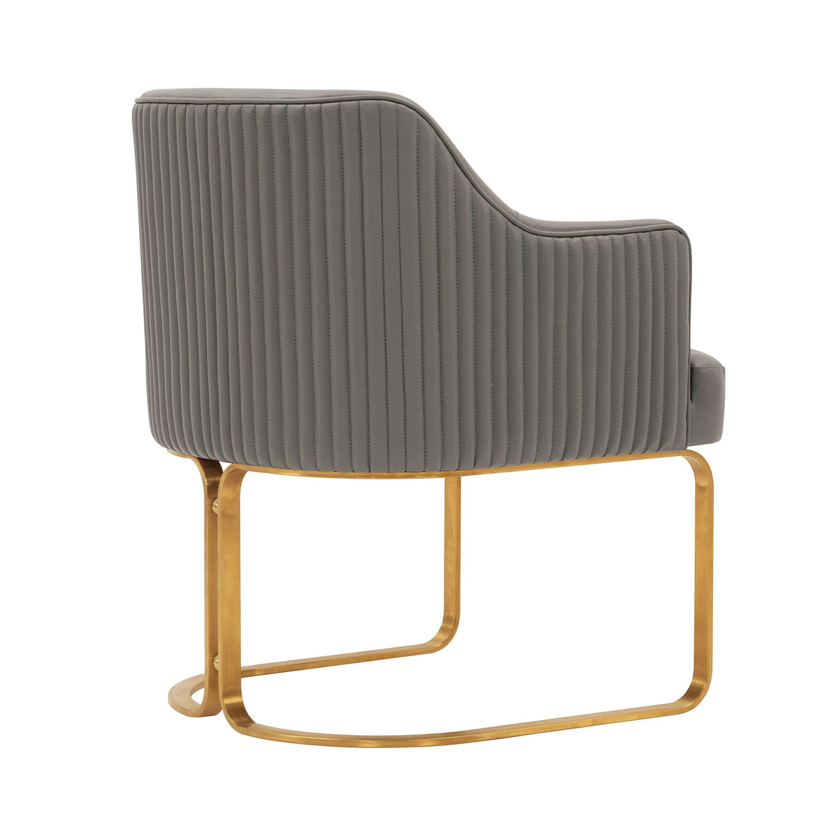Modern dining chair with vertical channel quilting in dark gray upholstery and gold base on Tampa Home & Garden Store