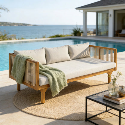 Outdoor Acacia Wood Patio Sofa with Teak Finish