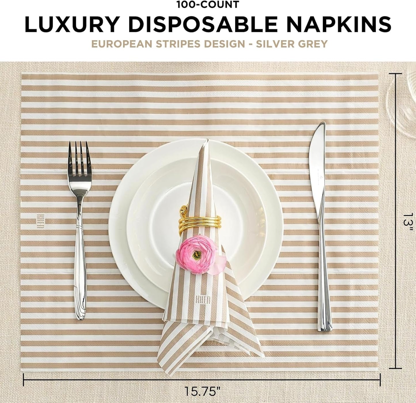 Gray Stripe Disposable Napkins and 50 Pieces