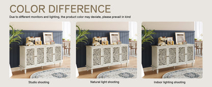 60-inch antique buffet cabinet with floral carvings, white finish, solid wood legs on Tampa Home & Garden Store