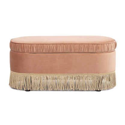 Serena oval storage bench ottoman peach velvet with gold fringe by HouseOfZazla on Tampa Home & Garden Store