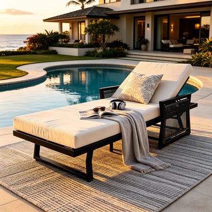 Black Iron Chaise Lounge And A Cream Cushion Set