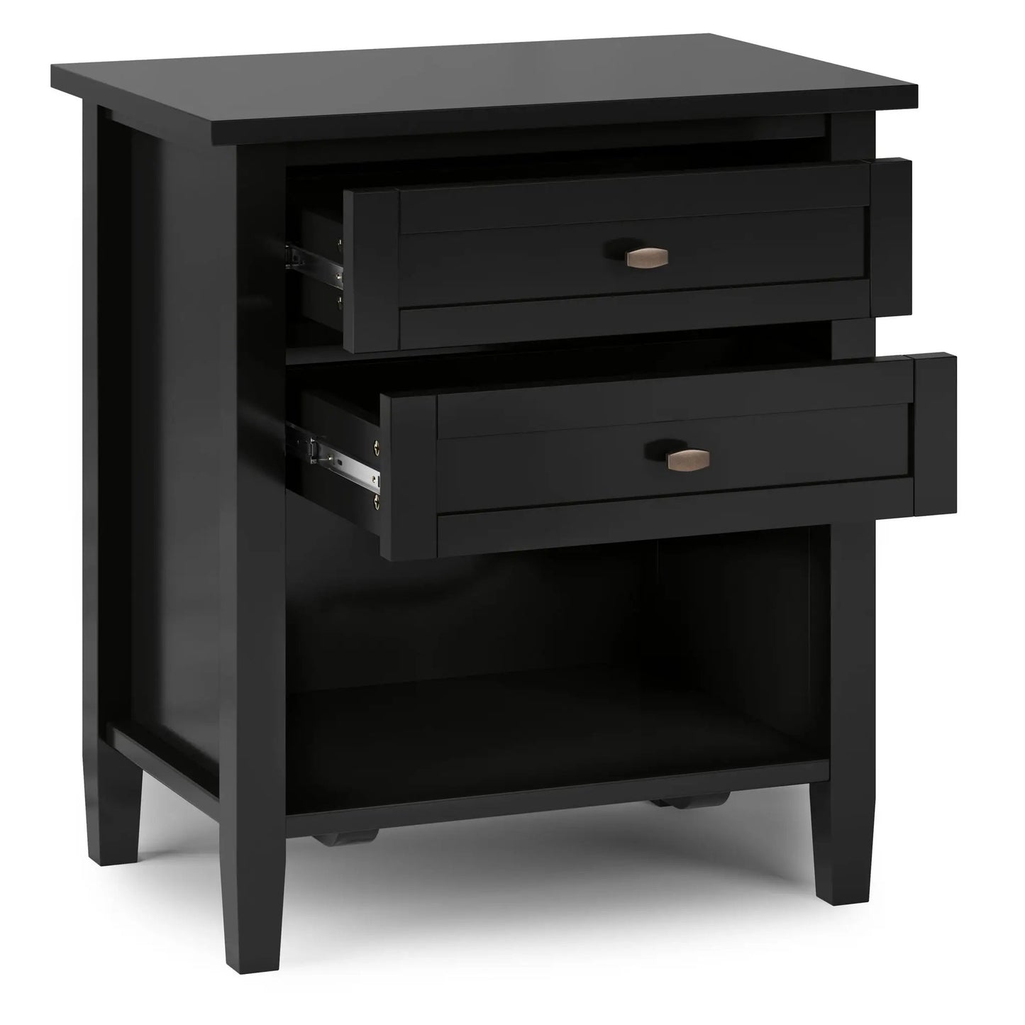 Warm Shaker Handcrafted Bedside Table in black finish with stacked drawers and bronze knob on Tampa Home & Garden Store