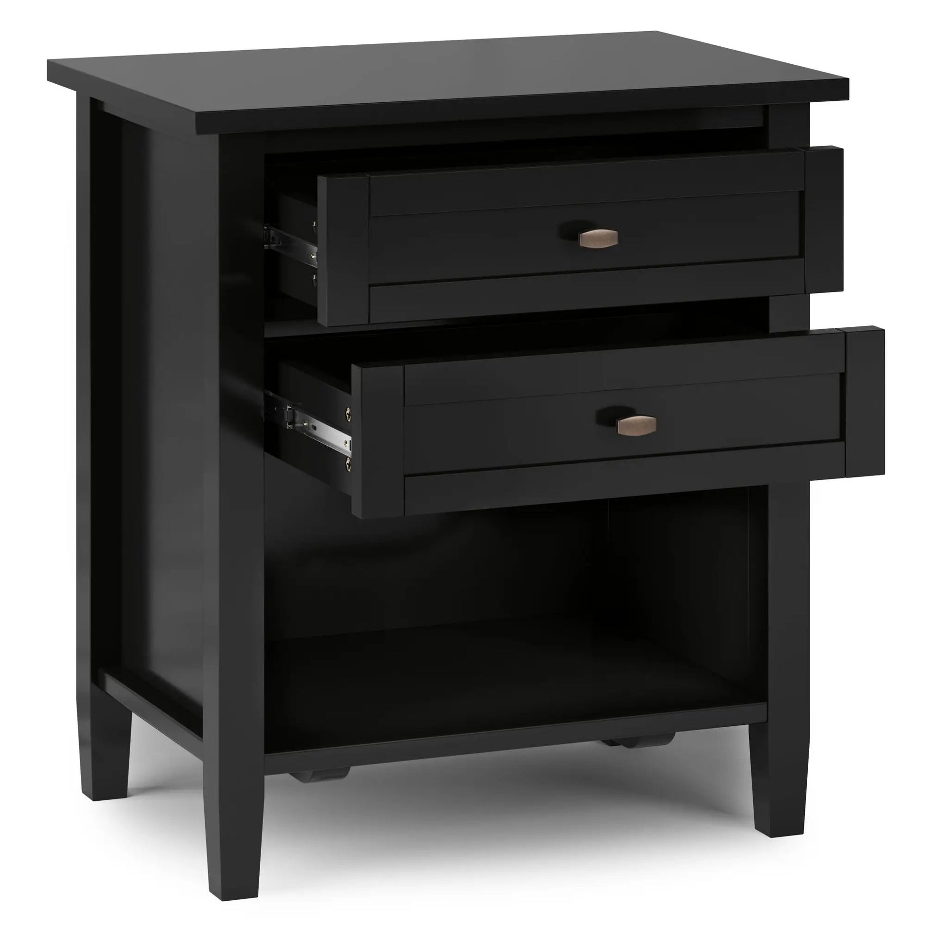 Warm Shaker Handcrafted Bedside Table in black finish with stacked drawers and bronze knob on Tampa Home & Garden Store