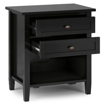 Warm Shaker Handcrafted Bedside Table in black finish with stacked drawers and bronze knob on Tampa Home & Garden Store