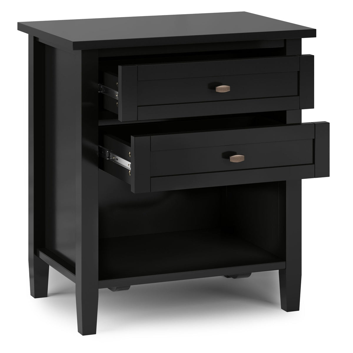 Warm Shaker Handcrafted Bedside Table with Two Drawers in black finish, accent nightstand on Tampa Home & Garden Store
