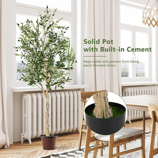 6 Feet Artificial Olive Tree in Cement Pot-2 Pieces - Tampa Home & Garden Store