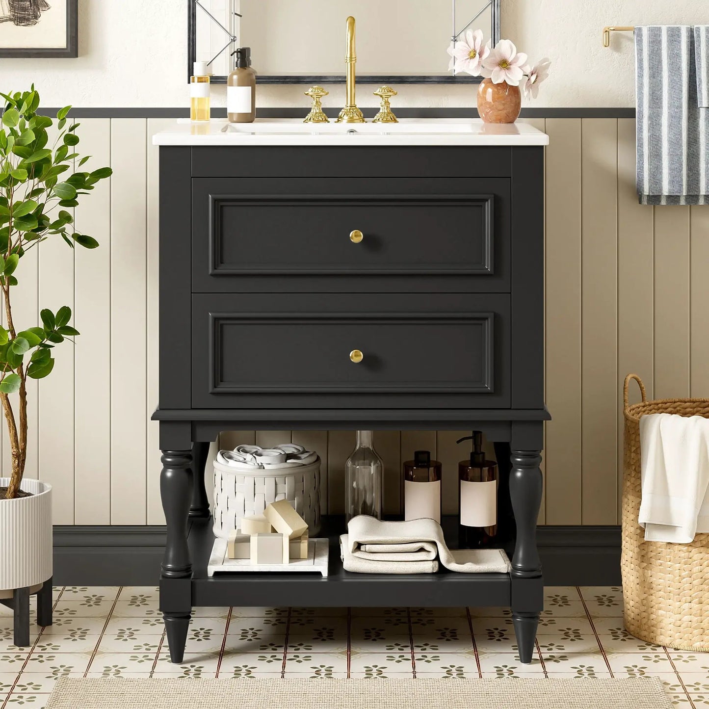 Bathroom Vanity Sink and Two Drawers Storage