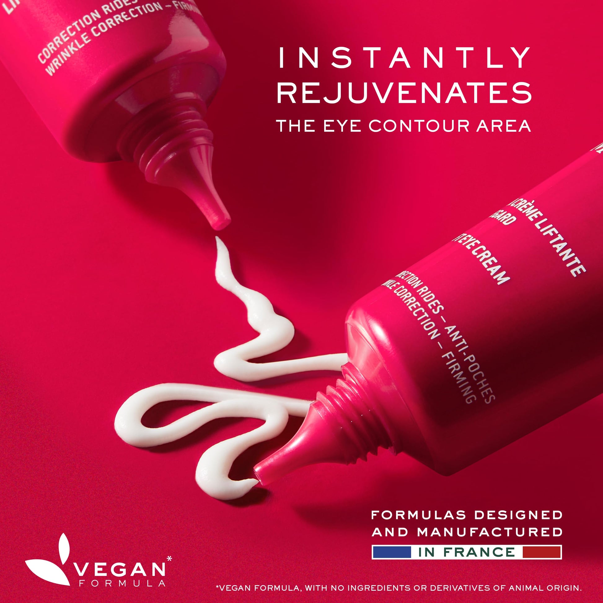 Nuxe Merveliance Lift Eye Cream tubes in pink packaging with white cream swirls vegan label on Tampa Home & Garden Store