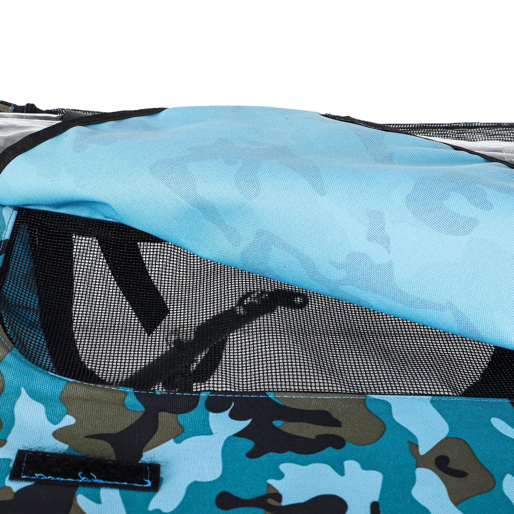 Outdoor heavy duty collapsible pet bike trailer blue fabric cover with black mesh panels on Tampa Home & Garden Store