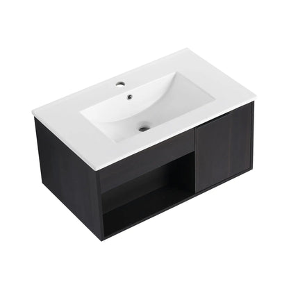 Wall Mounted Floating Vanity With Open Shelf