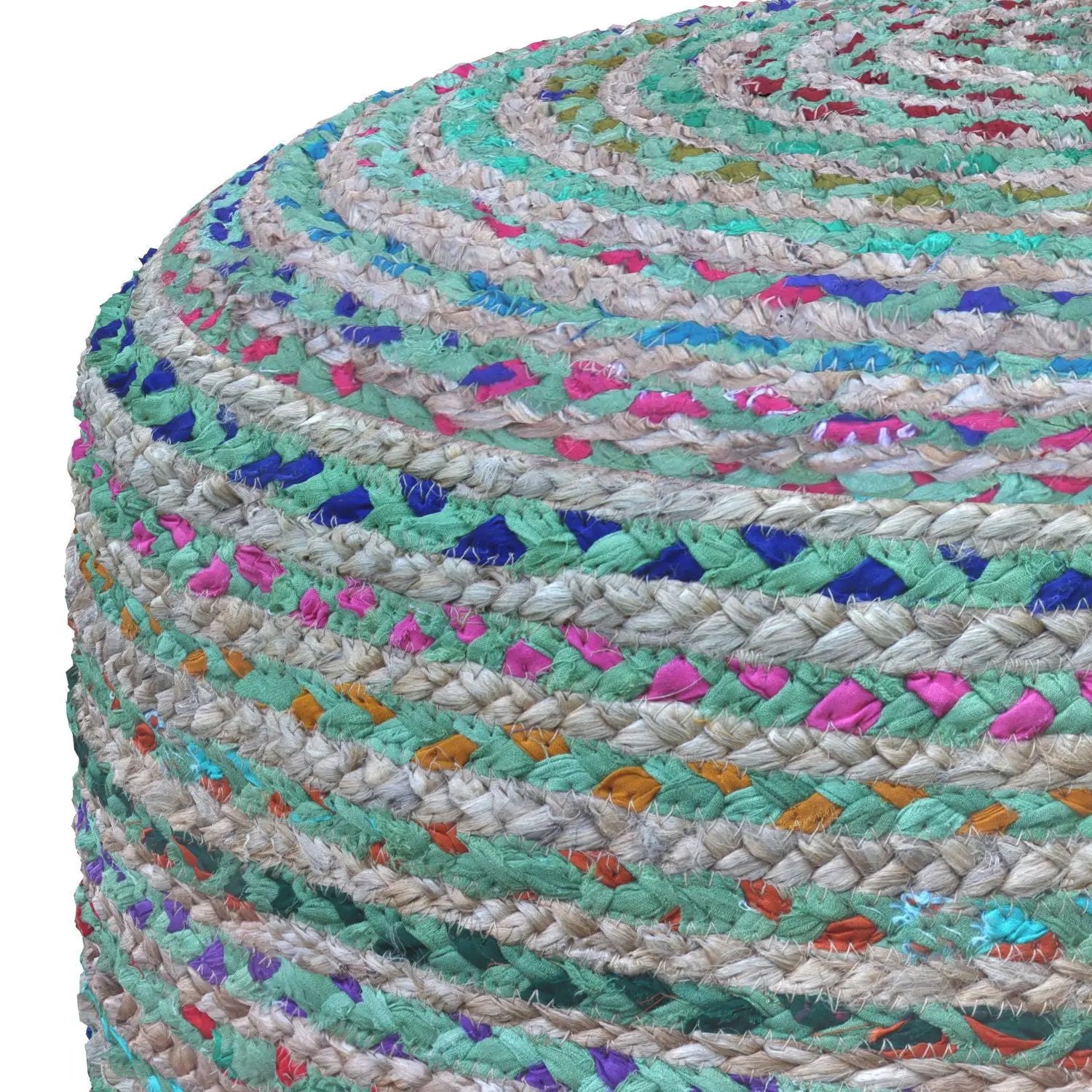 Margo handcrafted round pouf by Unique Piece Furniture in colorful braided fiber on Tampa Home & Garden Store
