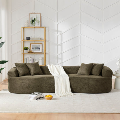 4 Seater Curved Cloud Sectional Sofa by HouseOfZazla in olive fabric with plush cushions on Tampa Home & Garden Store