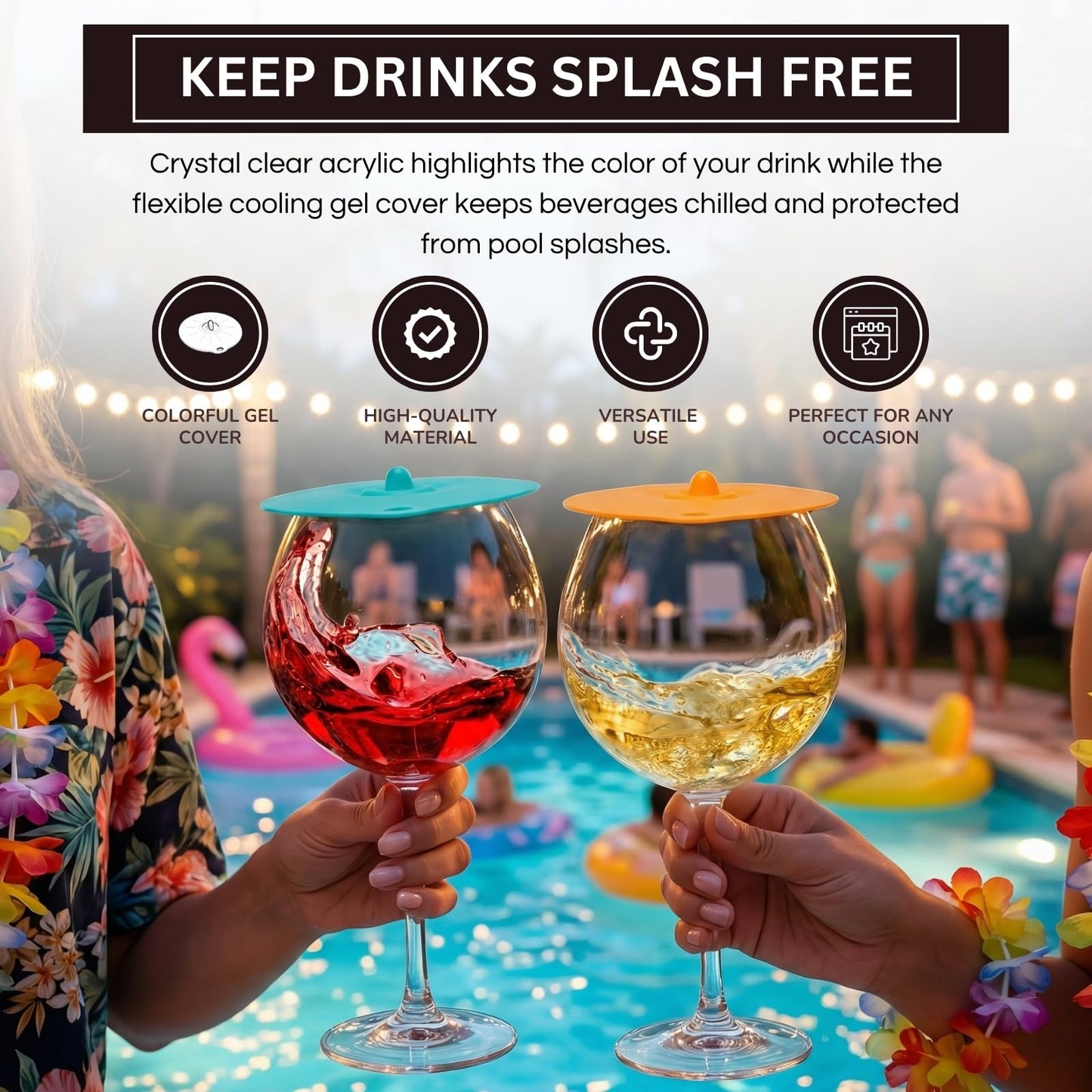 Floating Wine Glasses for Pool with Cooling Lids