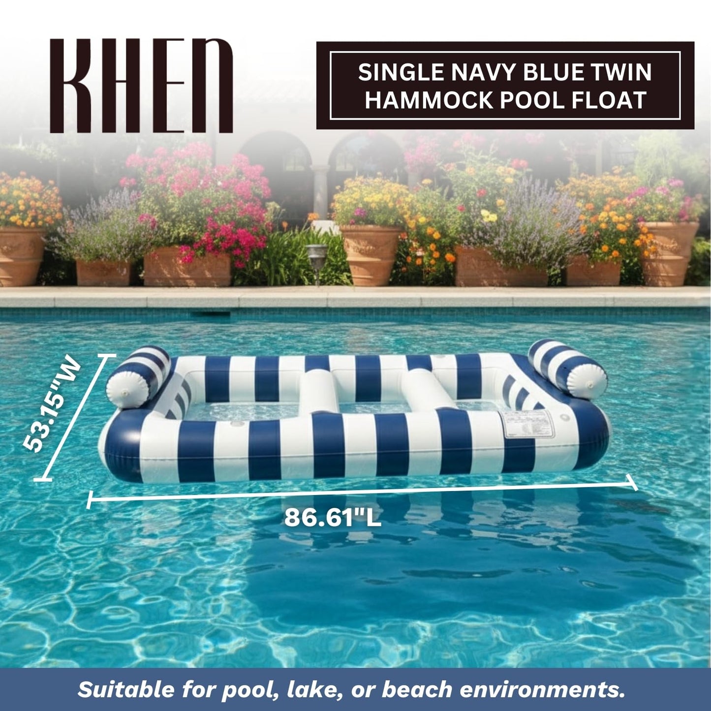 Navy Blue Twin Hammock Pool Float And Drink Cups