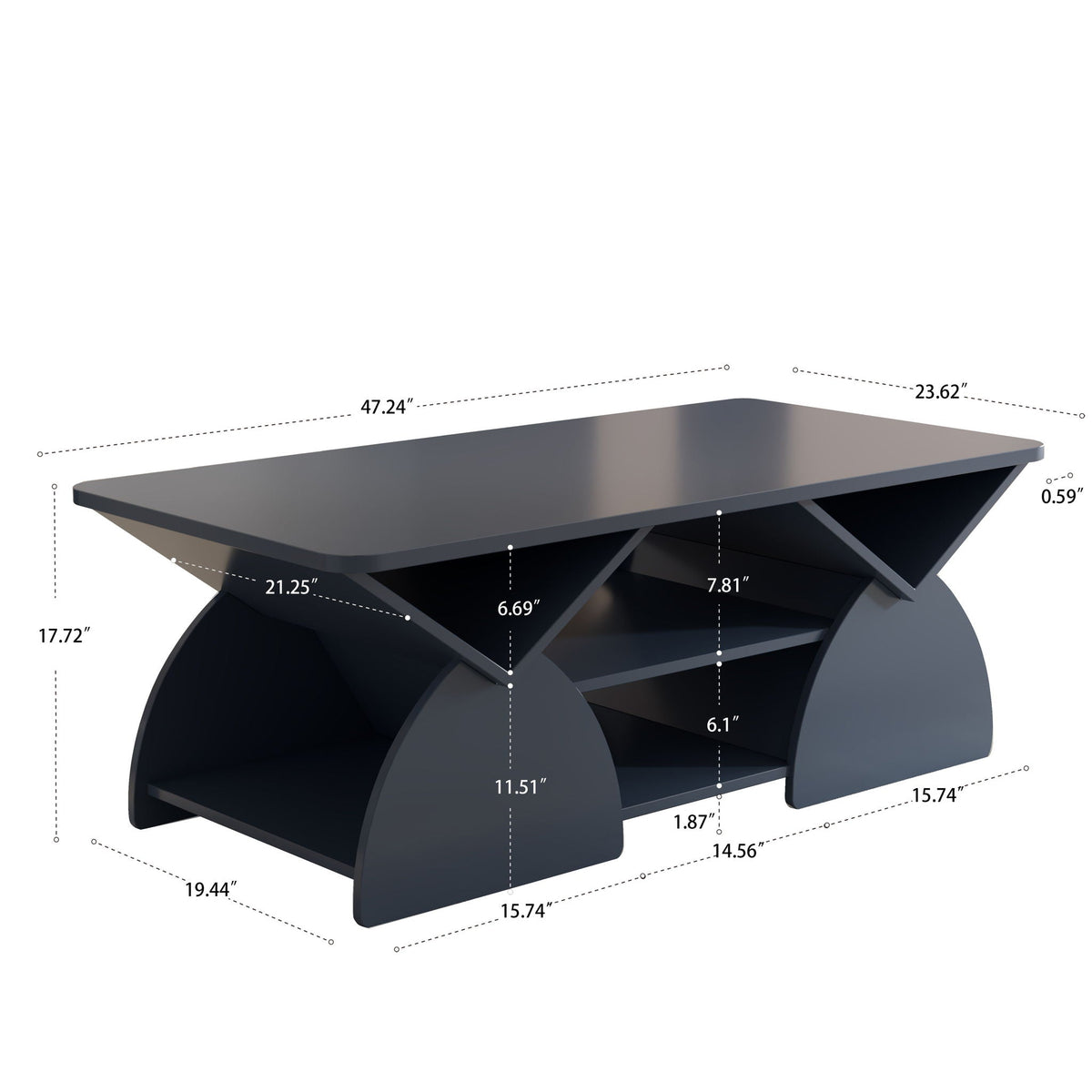 Geometric engineered coffee table with open shelves in black by HouseOfZazla on Tampa Home & Garden Store