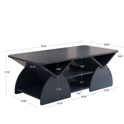 Geometric engineered coffee table with open shelves in black by HouseOfZazla on Tampa Home & Garden Store