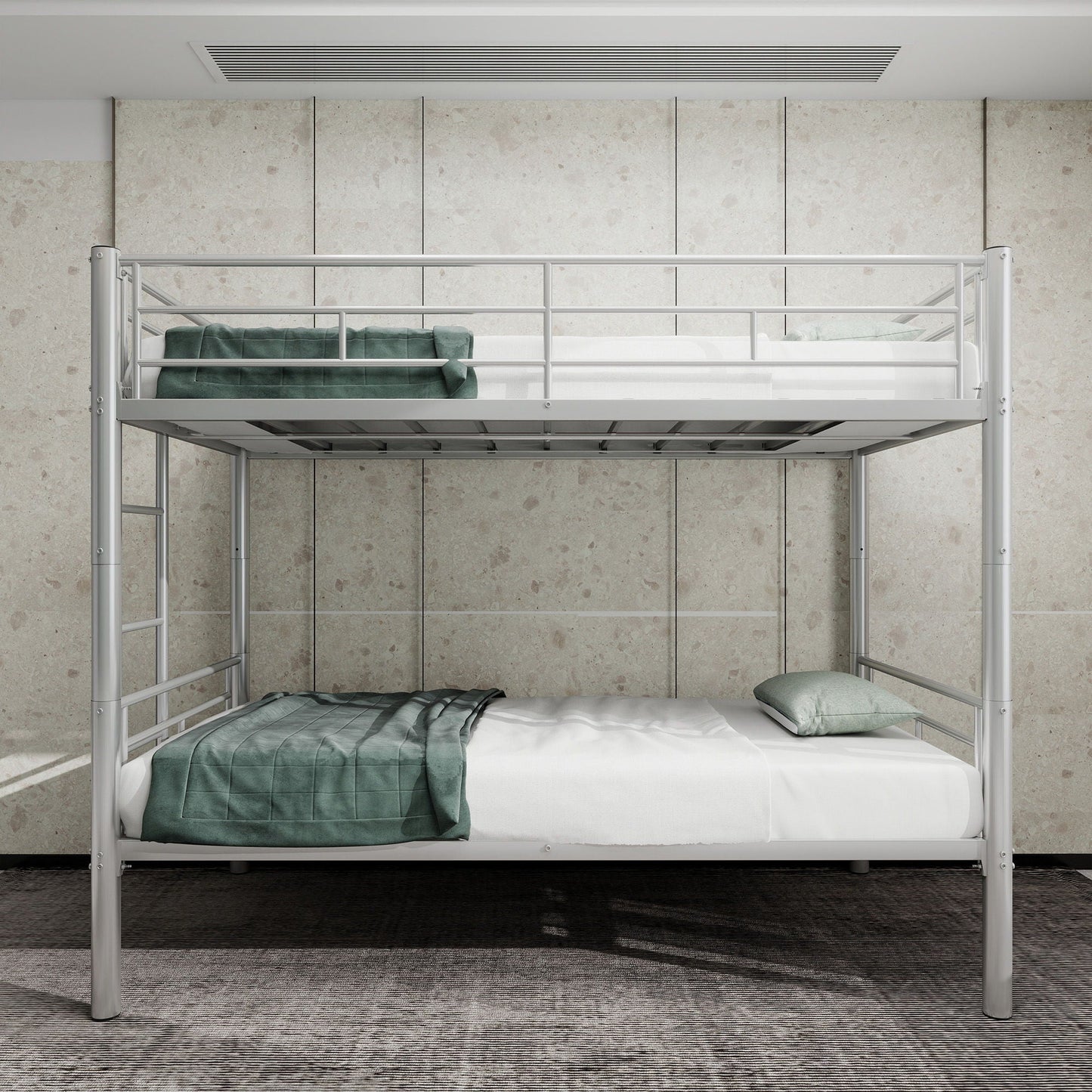 Metal Convertible Bunk Bed Frame with Guardrail