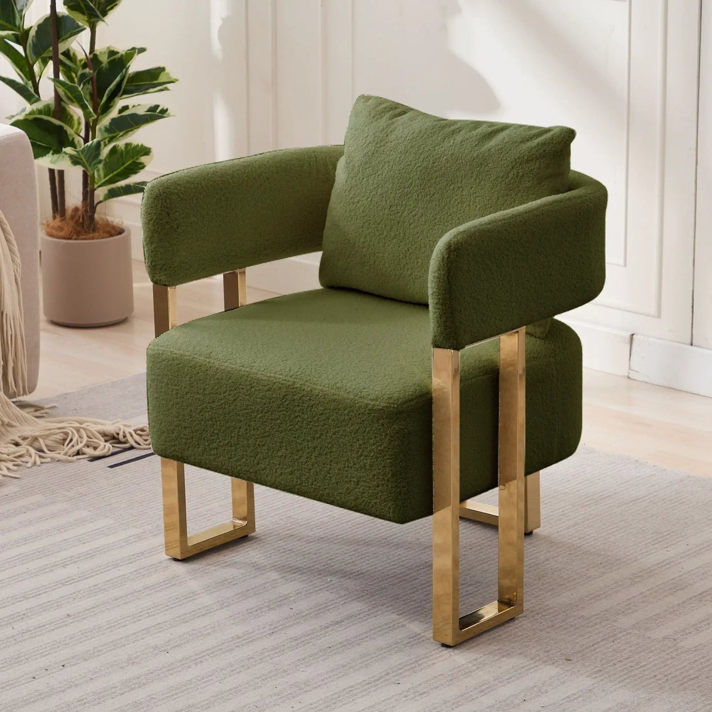 Chair set of two green teddy fleece upholstered chairs with gold metal legs on Tampa Home & Garden Store