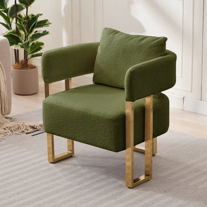 Chair set of two green teddy fleece upholstered chairs with gold metal legs on Tampa Home & Garden Store