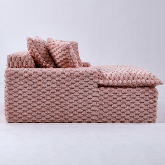 Harbor luxury sofa with turtle fleece fabric in soft pink chunky knit upholstery and cushions on Tampa Home & Garden Store