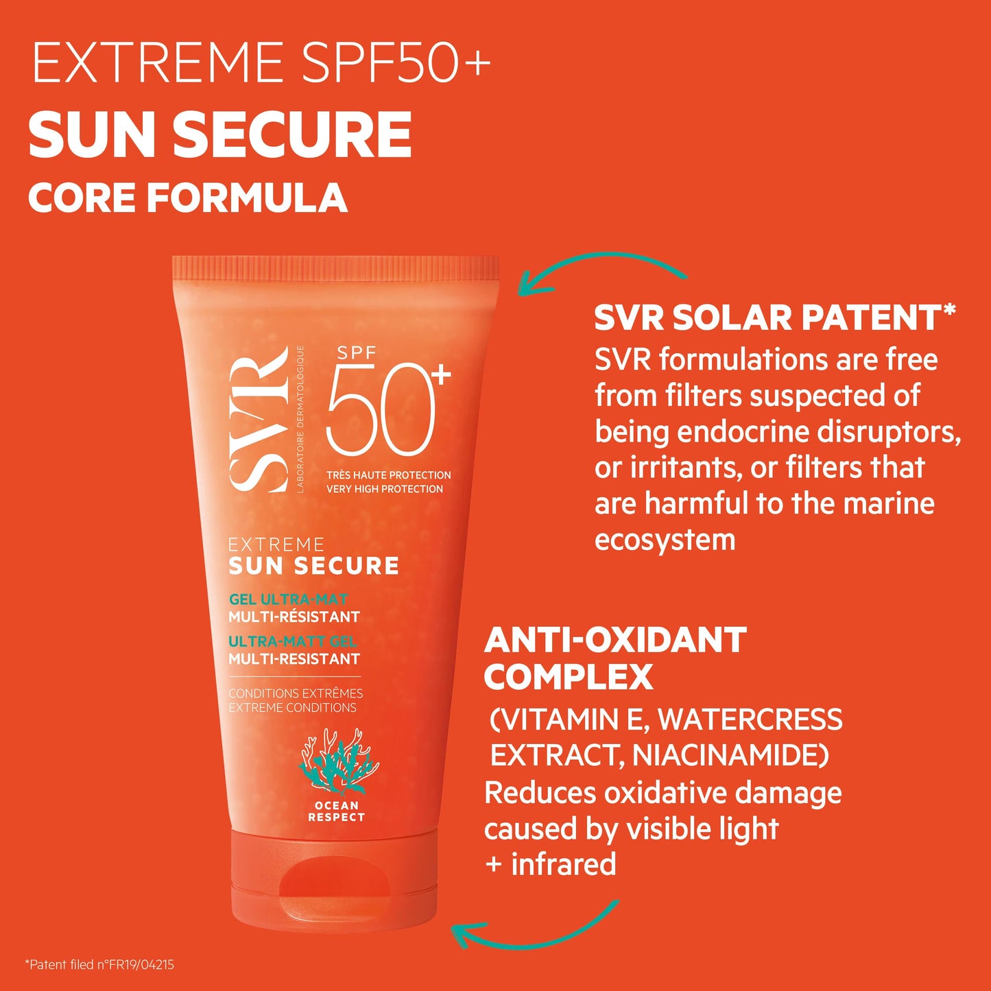 SVR Extreme Sun Secure Ultra Matt Gel sunscreen tube, orange packaging, SPF50+ on Tampa Home & Garden Store