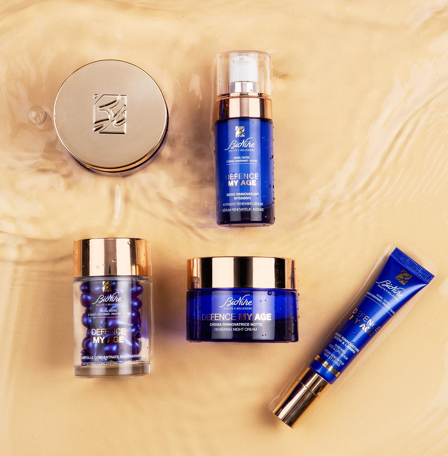 BioNike Defence My Age night cream bottle with blue jars and tubes (4 items) on Tampa Home & Garden Store