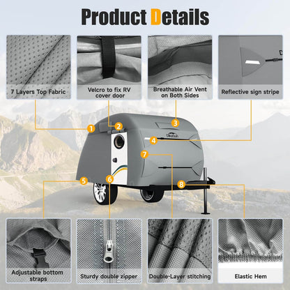 Teardrop trailer cover by Dikasun Outdoor, 7-layer top fabric, waterproof, adjustable straps on Tampa Home & Garden Store