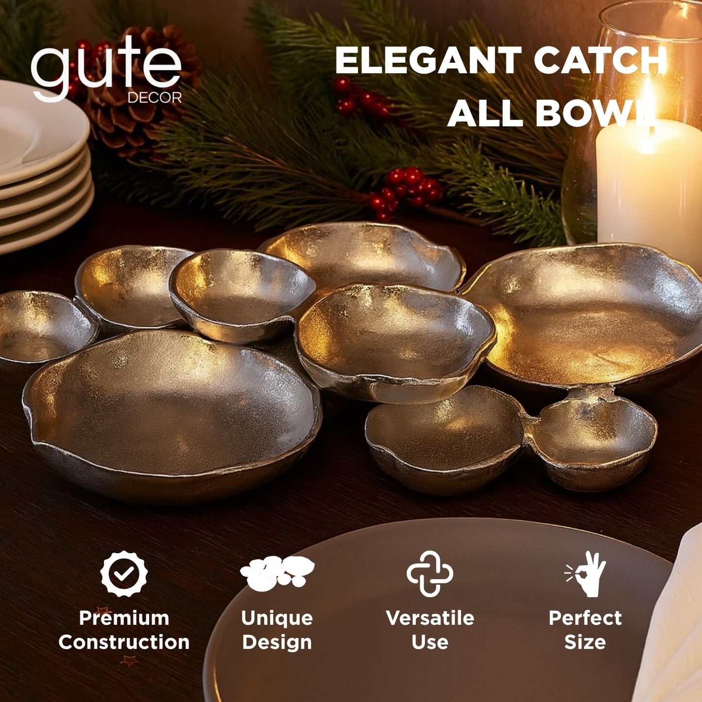 Elegant Silver and Brass Cluster Serving Bowl