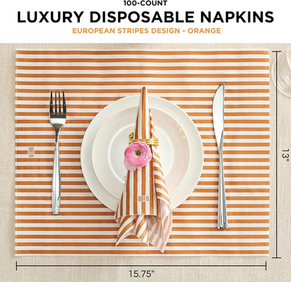 Orange Striped Disposable Dinner Napkin Set of 50