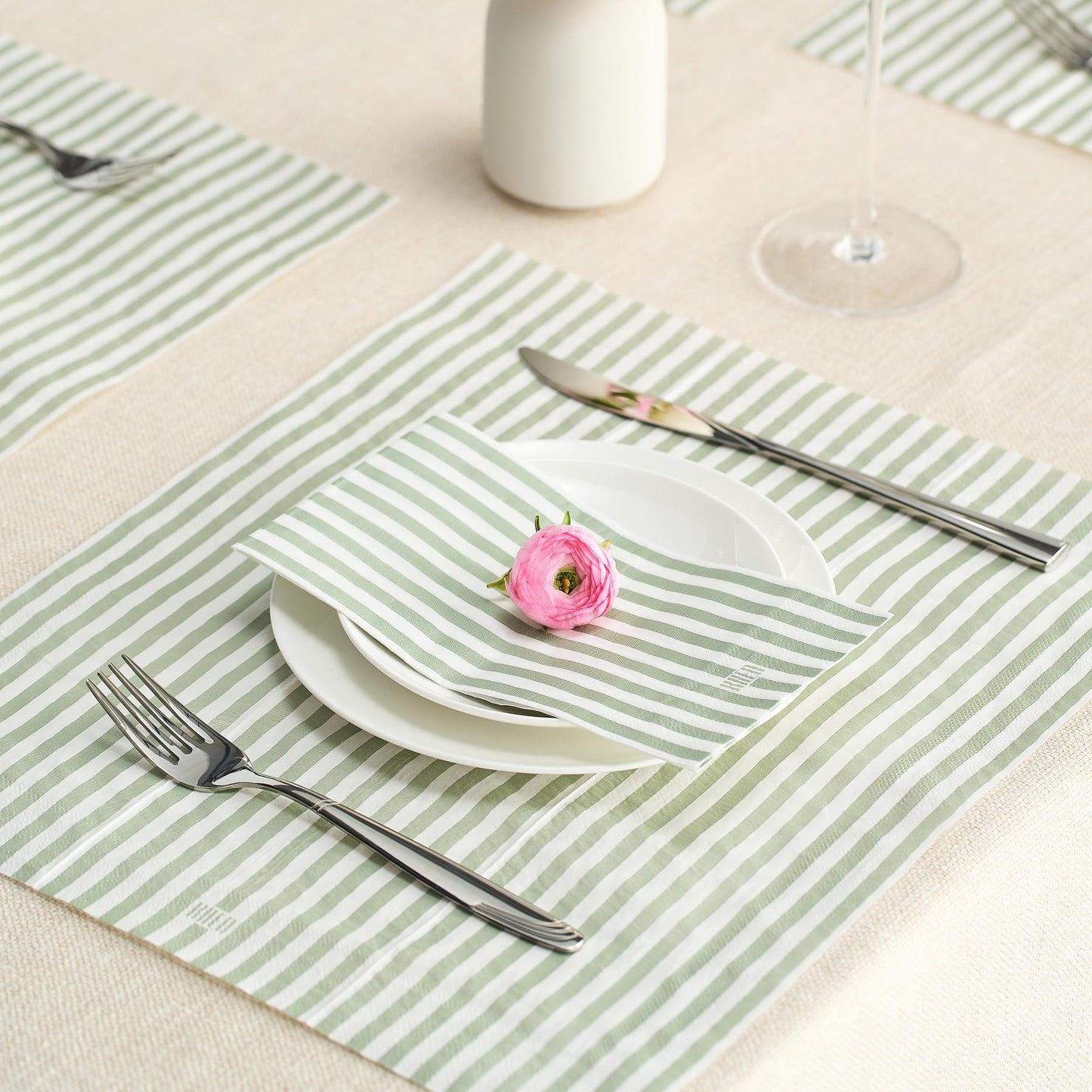 Green Stripe Disposable Paper Napkin Set of 50