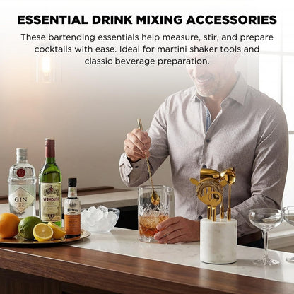 Gold Marble Cocktail Bar Tool Set With the Stand