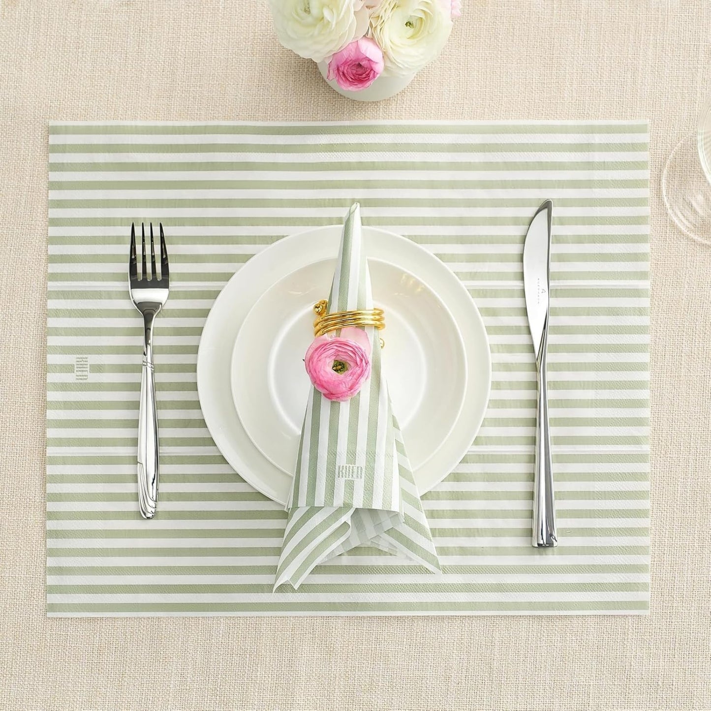 Green Stripe Disposable Paper Napkin Set of 50