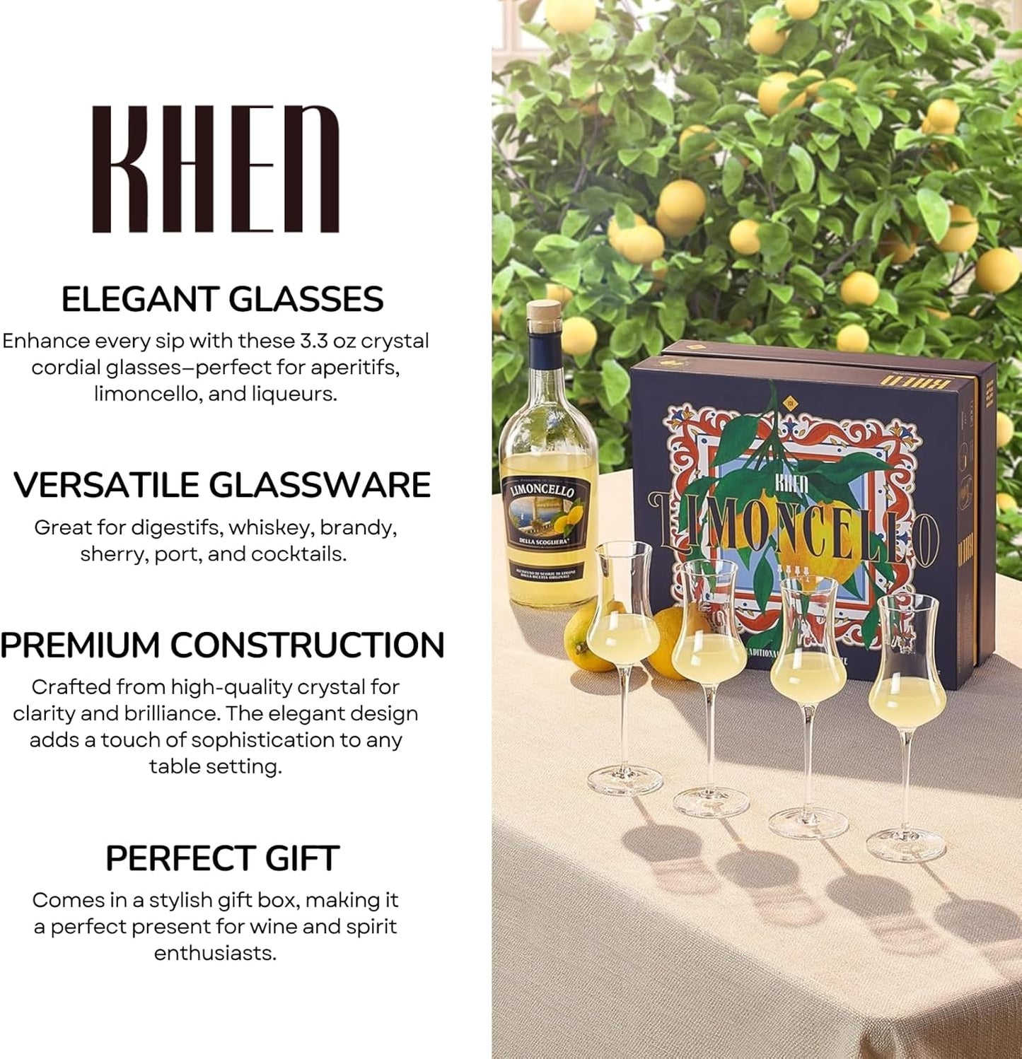 Elegant Limoncello Tulip Crystal Glasses Set of 4