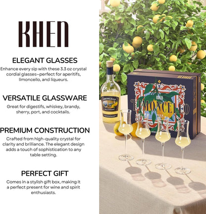 Elegant Limoncello Tulip Crystal Glasses Set of 4