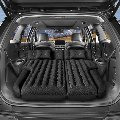 Dikasun Outdoor 63in Extended SUV Mattress in black with pump and 2 pillows in SUV cargo area on Tampa Home & Garden Store