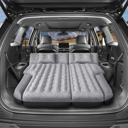 Dikasun Outdoor SUV mattress 63in extended, grey, inflated inside SUV with pillows on Tampa Home & Garden Store