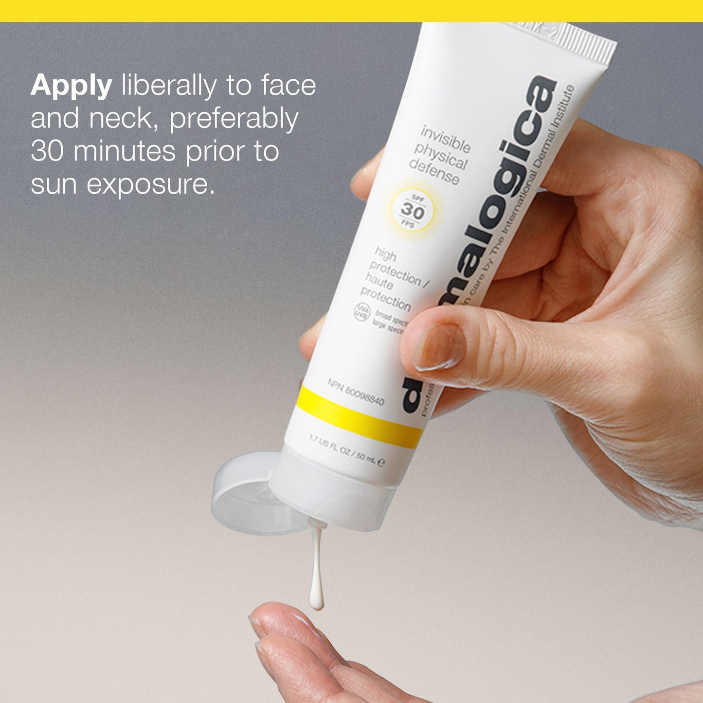 Dermalogica Invisible Physical Defense SPF30 sunscreen in a white tube with band, squeezed on Tampa Home & Garden Store