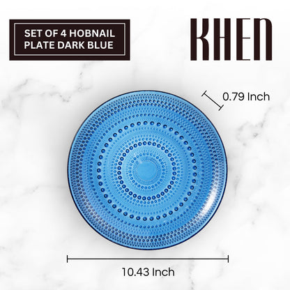 Dark Blue Hobnail Glass Dinner or Charger Plates