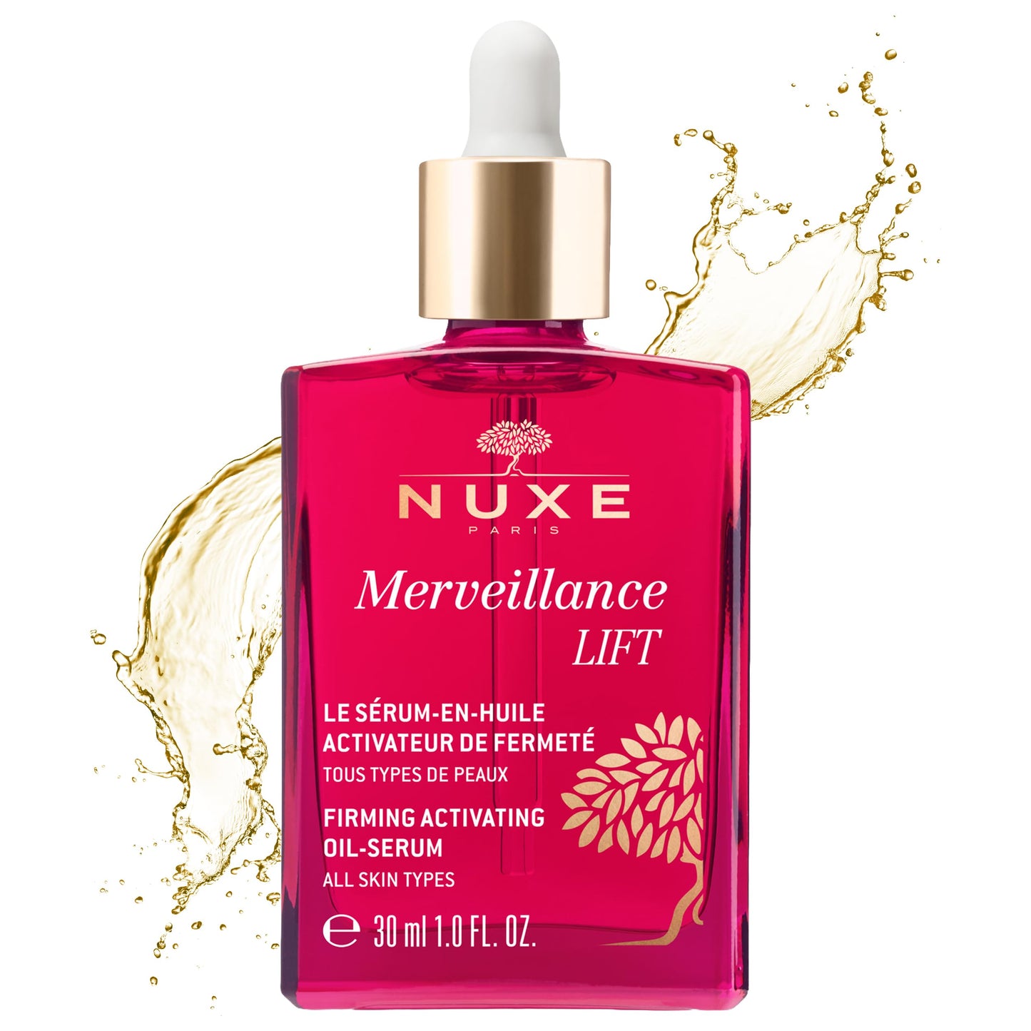 NUXE Merveillance Lift firming face serum bottle in pink glass with gold cap on Tampa Home & Garden Store