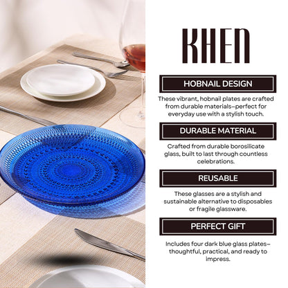 Dark Blue Hobnail Glass Dinner or Charger Plates