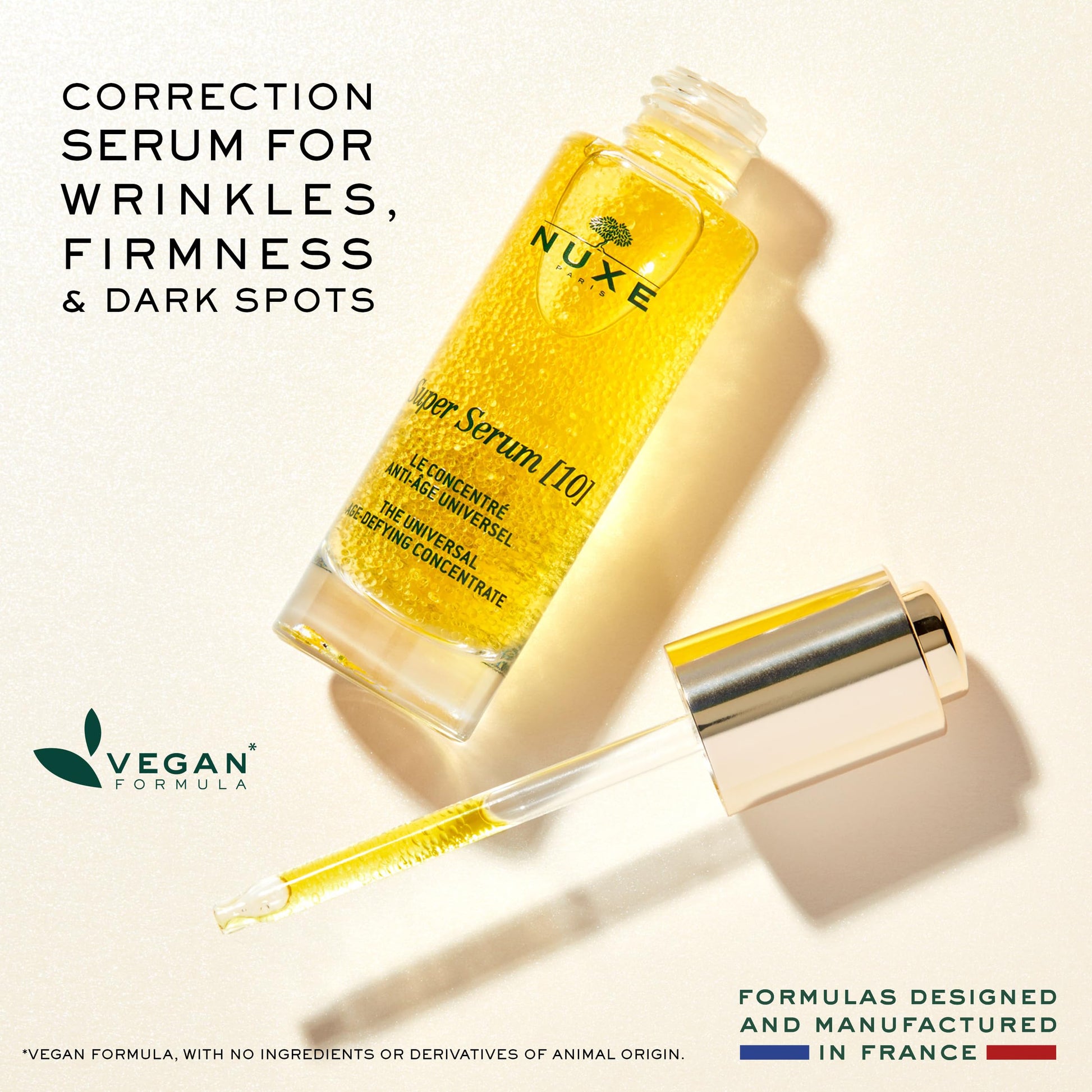 Nuxe Super Serum 10 anti-aging face serum with niacinamide & hyaluronic acid in a yellow bottle on Tampa Home & Garden Store