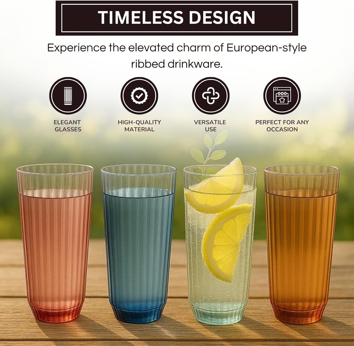 Durable And Shatterproof Ribbed Drinking Glasses